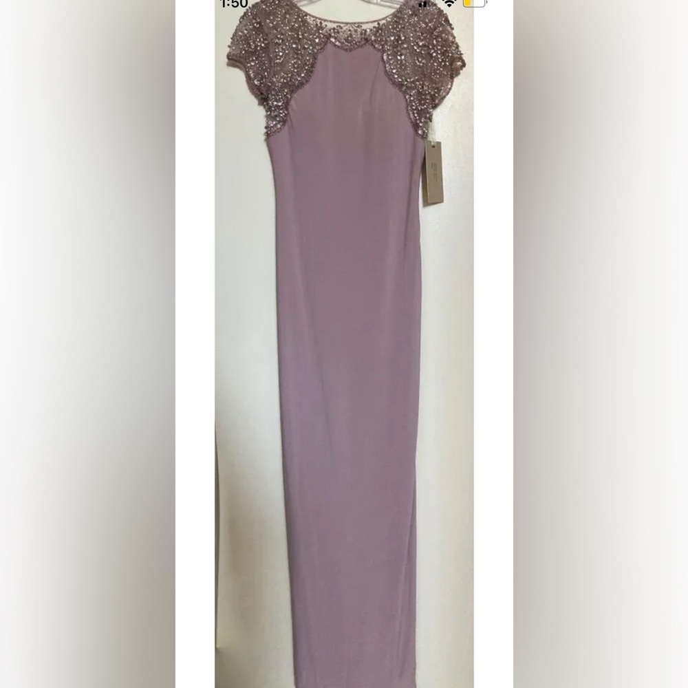 Mignon cap sleeve beaded gown size 8